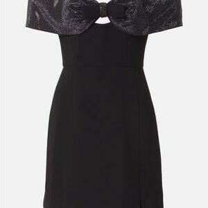 Self-Portrait Bow-detail off-shoulder crêpe minidress